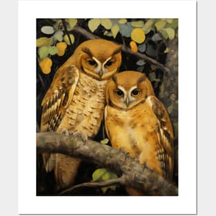Owls Snuggling Victorian Nature Posters and Art